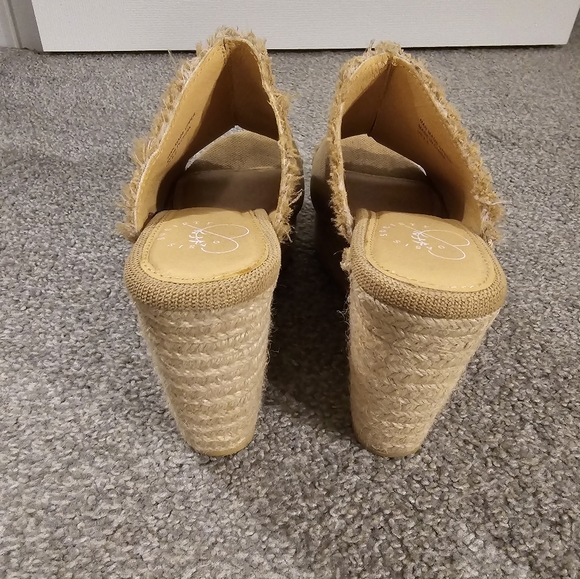 Linen Wedge Espadrilles Raw Edge Size 8.5 - Picture 5 of 9